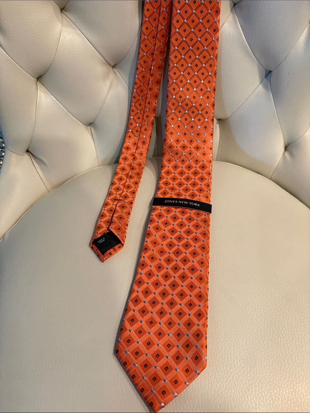 Jones New York Orange Diamond-Print Silk Tie